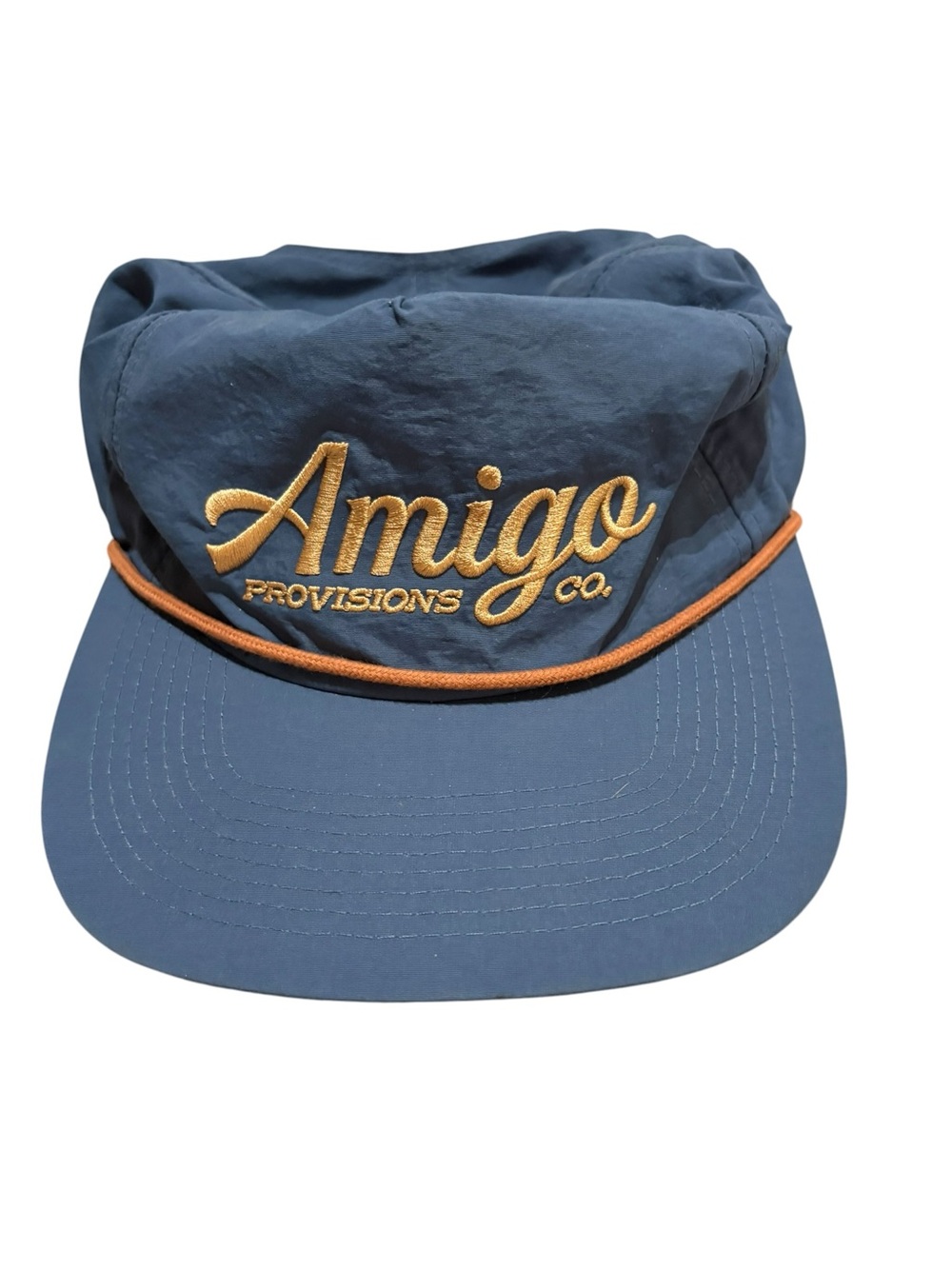 Amigo Provisions Co. Blue Script Rope Hat EUC Unstructured Snapback Cap